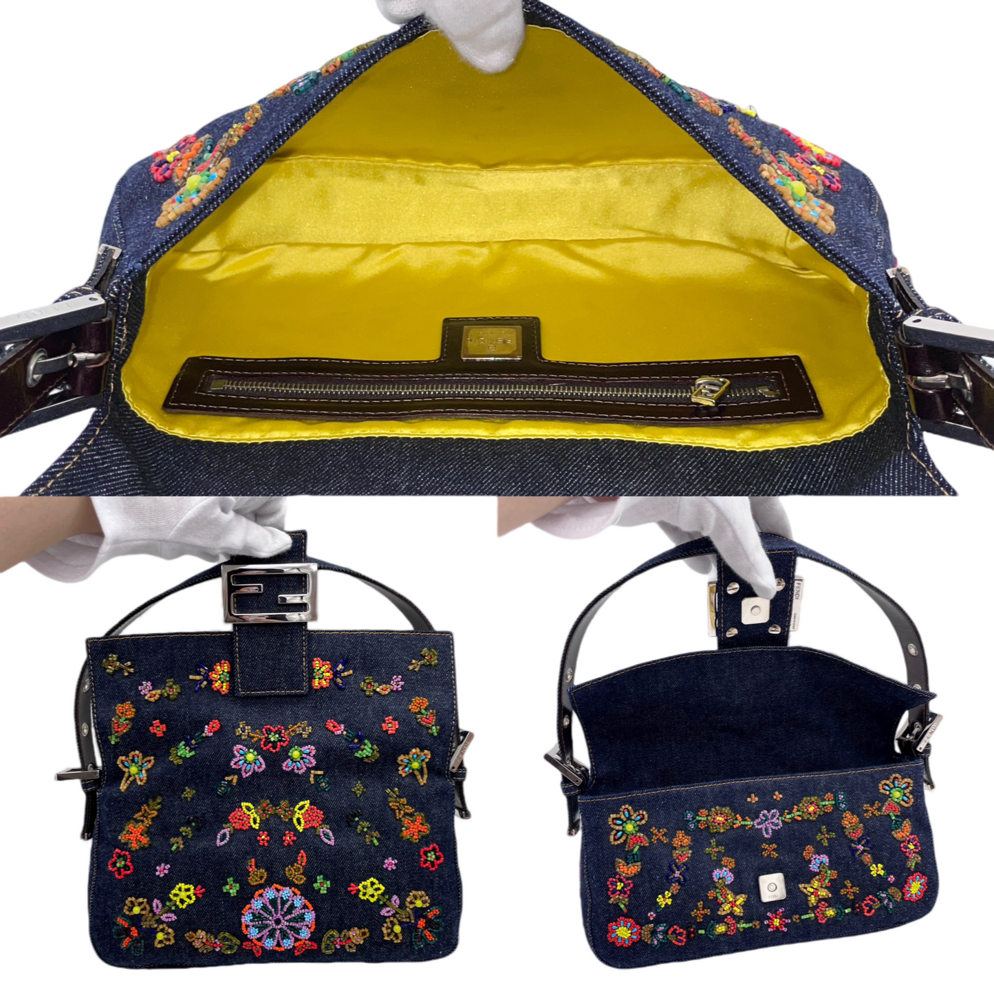 RARE☆☆☆☆FENDI denim beaded embroidered Mamma Bucket shoulder bag/15th anniversary limited edition