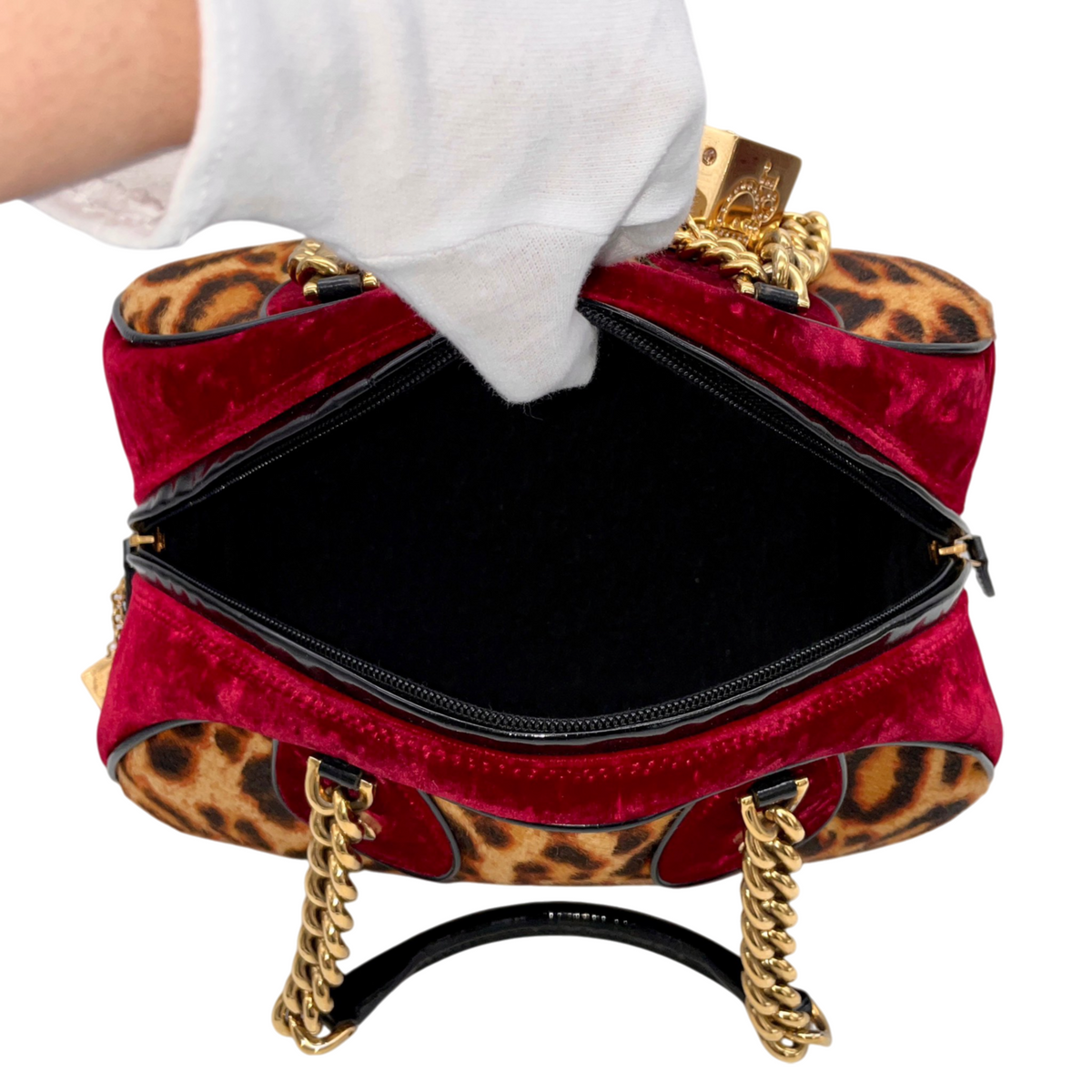 RARE★★★★★CHRISTIAN DIOR 2004 FW Leopard Print Pony Hair Velvet Dice Charm Gambler Bowling Top Handle Bag Medium Burgundy Brown Black