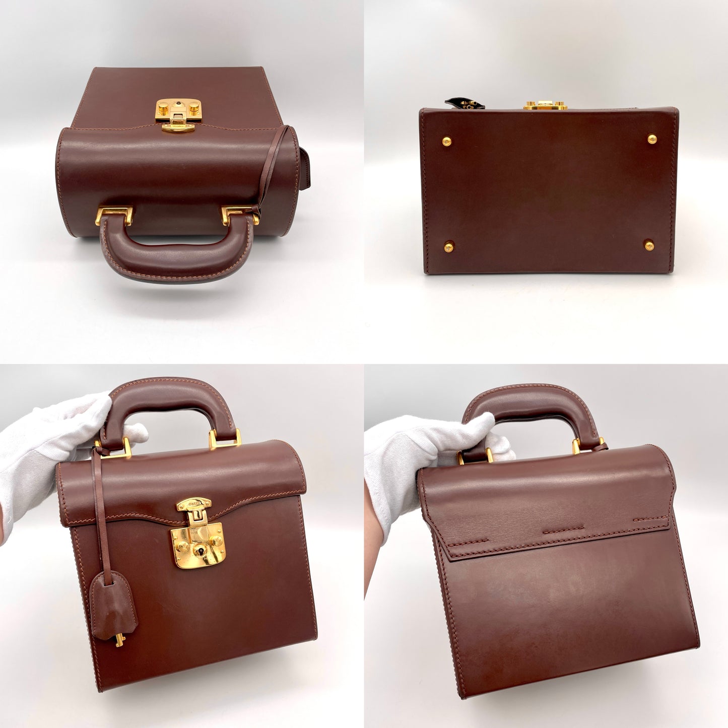 RARE☆☆GUCCI Ladylock Vanity Bag Handbag Brown GHW