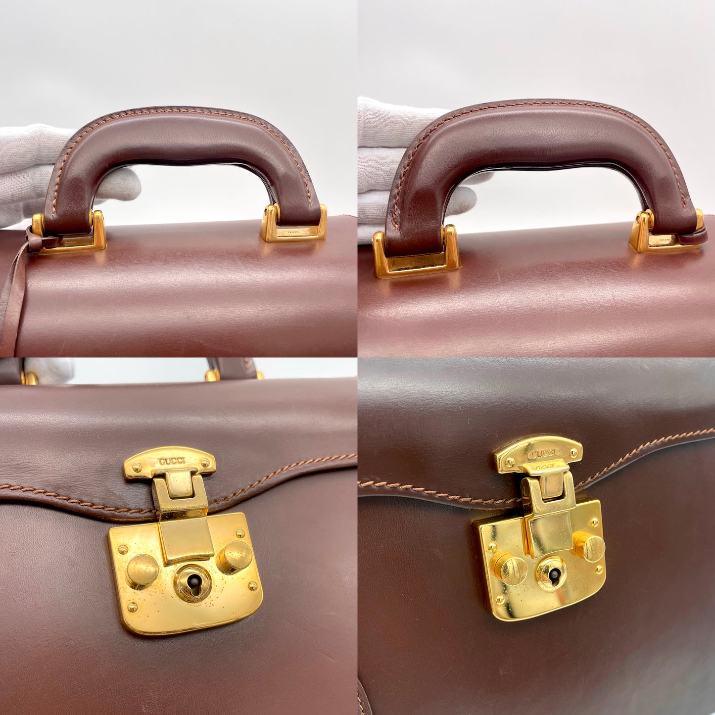 RARE☆☆GUCCI Ladylock Vanity Bag Handbag Brown GHW