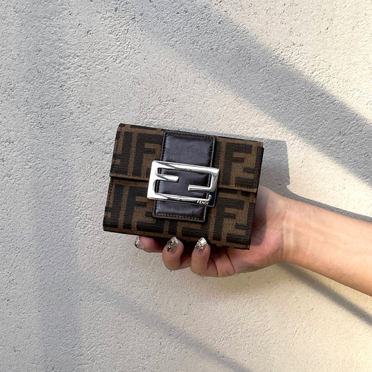 FENDI Zucca Canvas Short Wallet Brown &amp; Silver