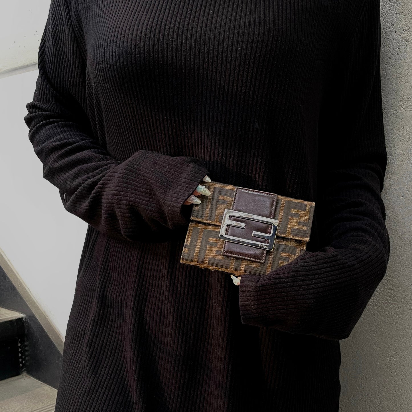 FENDI Zucca Canvas Short Wallet Brown &amp; Silver