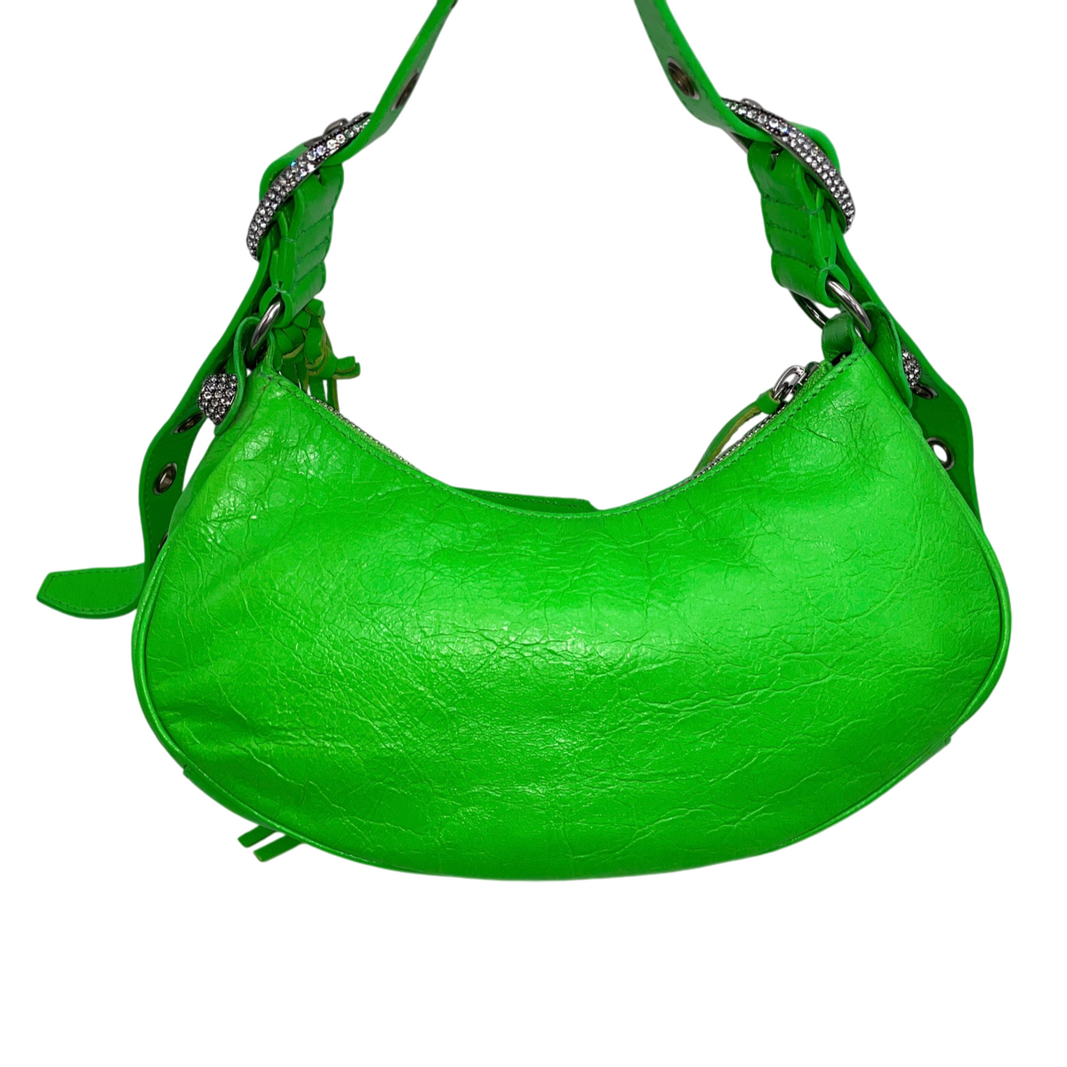 RARE★★★★Balenciaga Le Cagole Arena Lambskin Shoulder Bag XS Emerald Green Aged-Silver