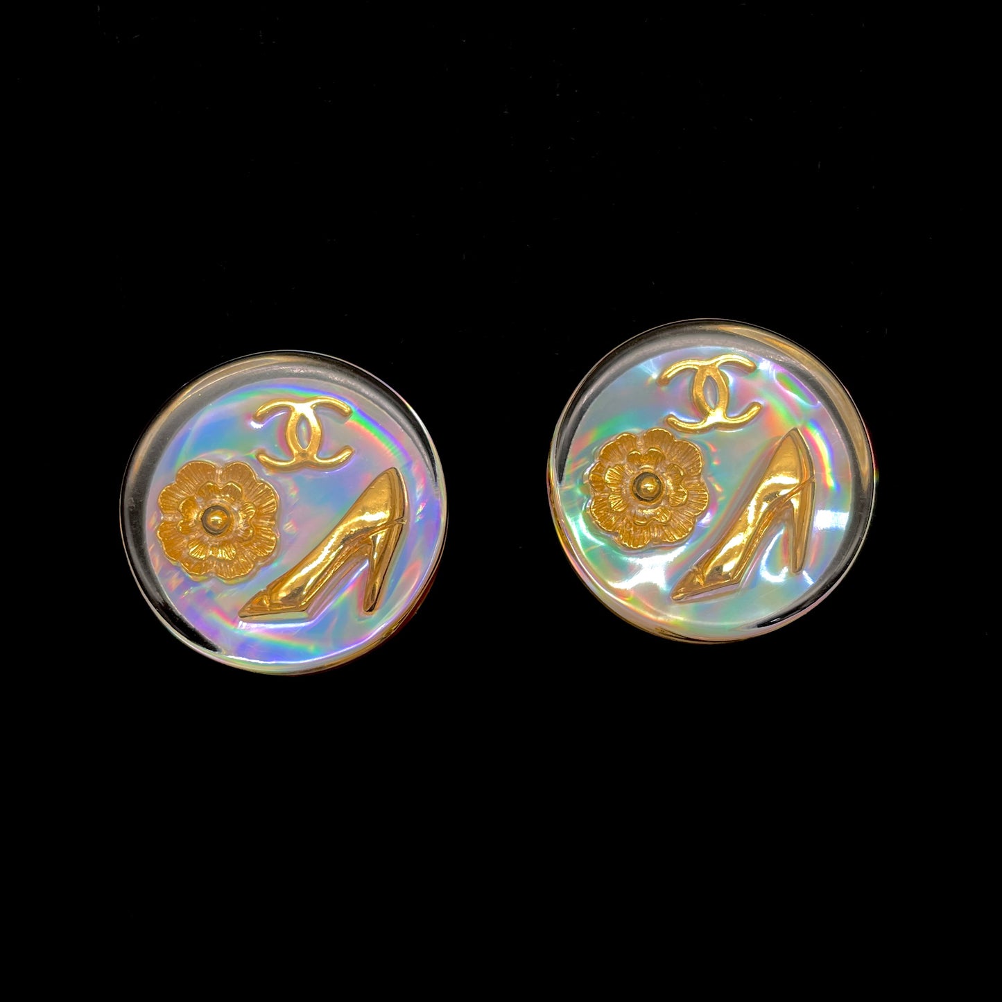 CHANEL Aurora Hologram Clear Round Earrings 97P