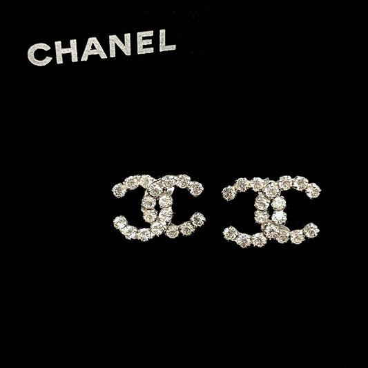 CHANEL Rhinestone Coco Mark Earrings 00A Silver