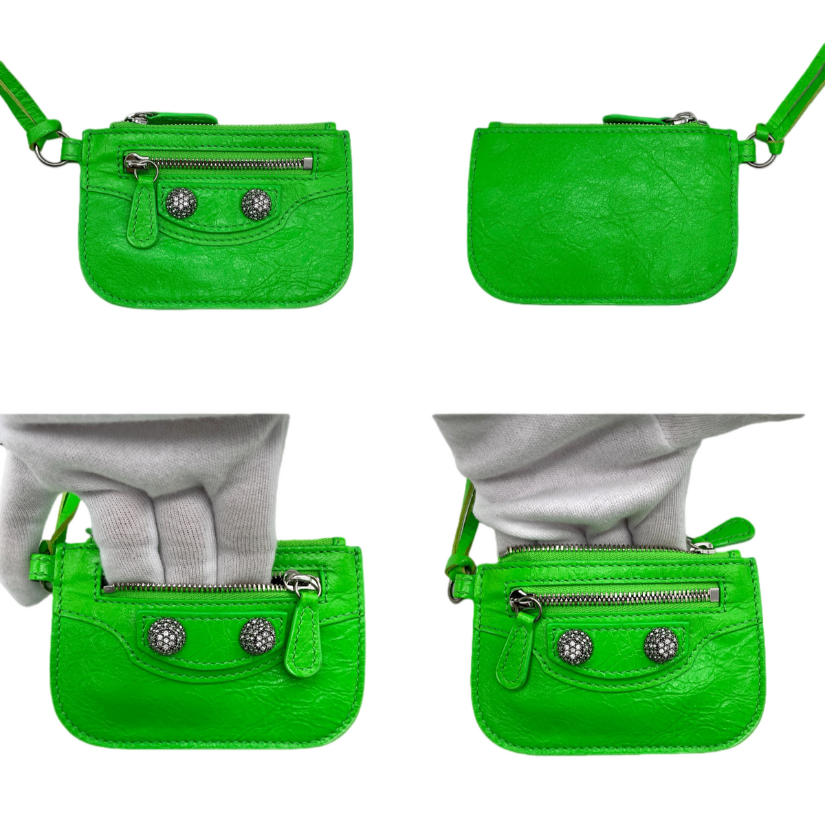 RARE★★★★Balenciaga Le Cagole Arena Lambskin Shoulder Bag XS Emerald Green Aged-Silver