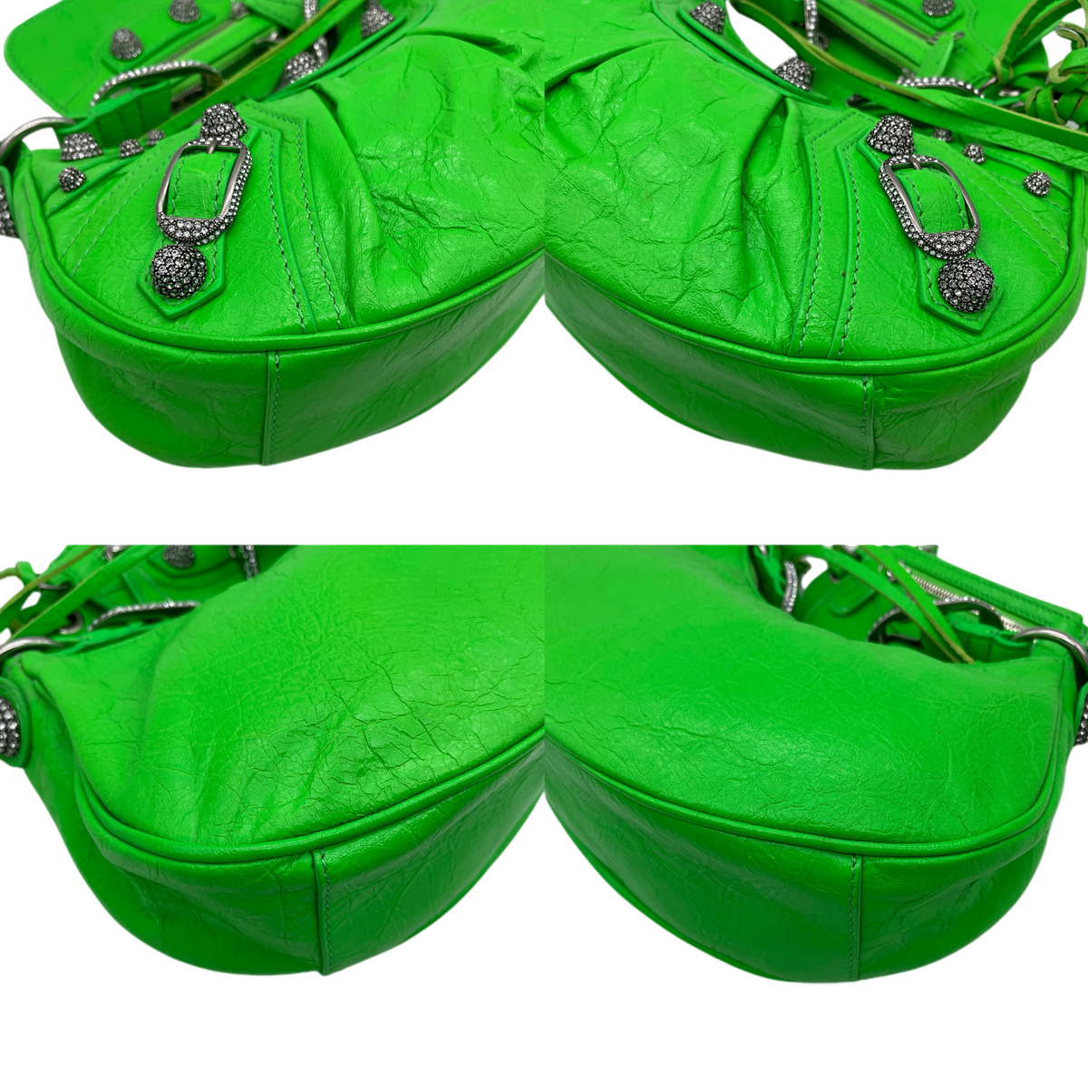 RARE★★★★Balenciaga Le Cagole Arena Lambskin Shoulder Bag XS Emerald Green Aged-Silver
