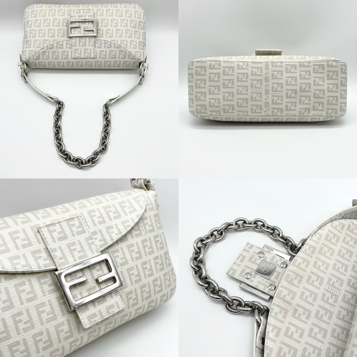 RARE☆☆☆FENDI Zucchino Chain Shoulder Mamma Bucket White x Gray SHW