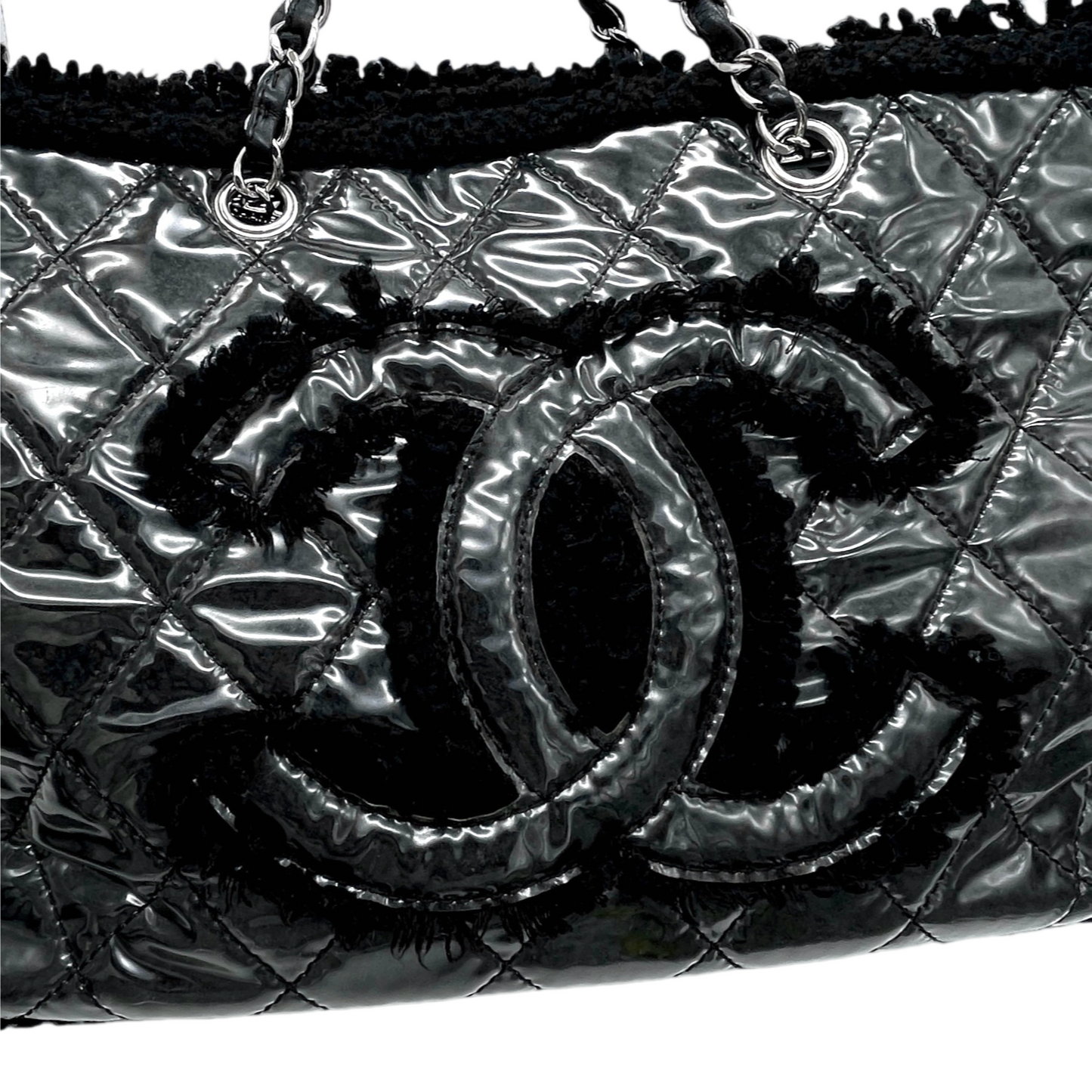 RARE☆☆☆CHANEL Matelasse Jumbo Coco Mark Fleece PVC Chain Shoulder Tote Bag