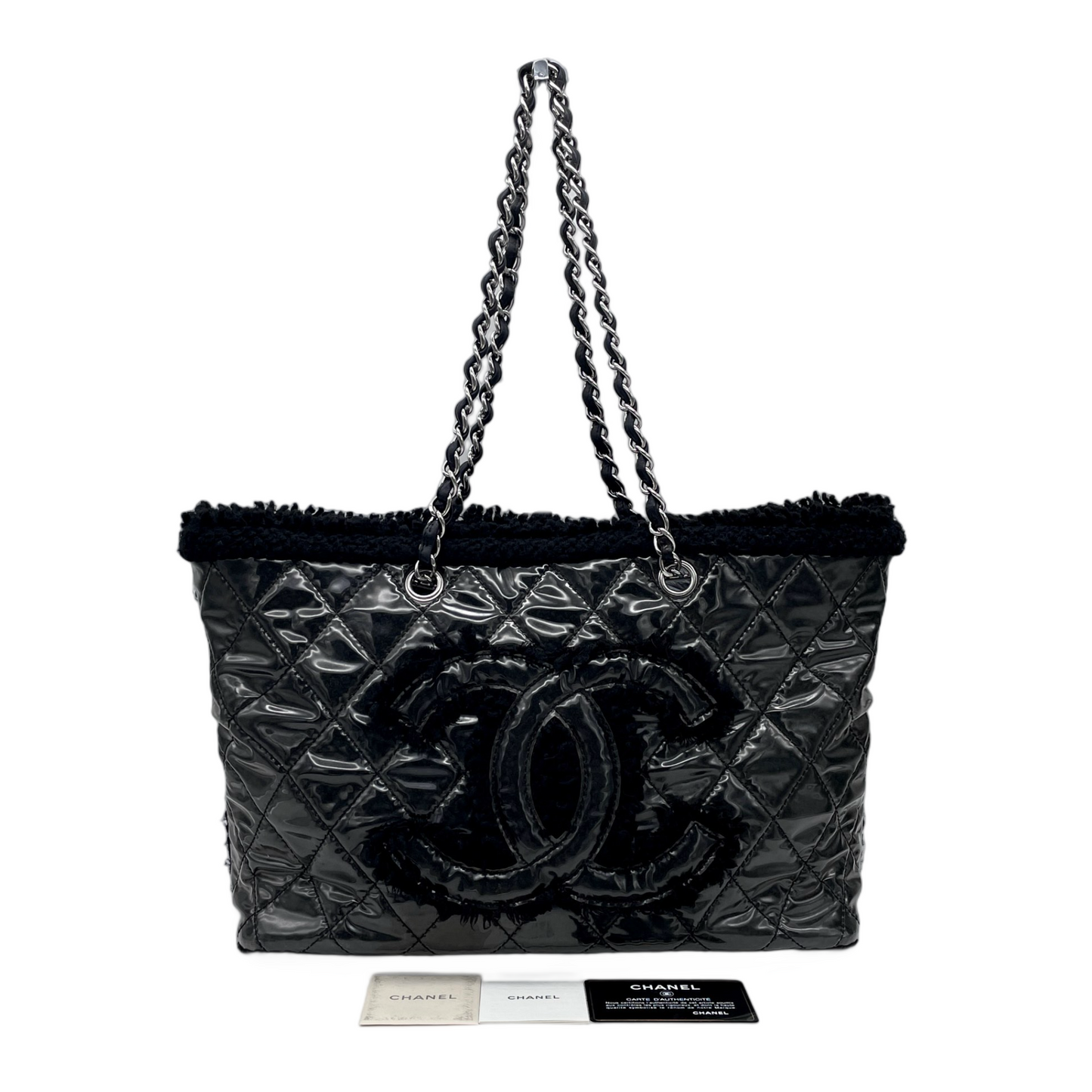 RARE☆☆☆CHANEL Matelasse Jumbo Coco Mark Fleece PVC Chain Shoulder Tote Bag