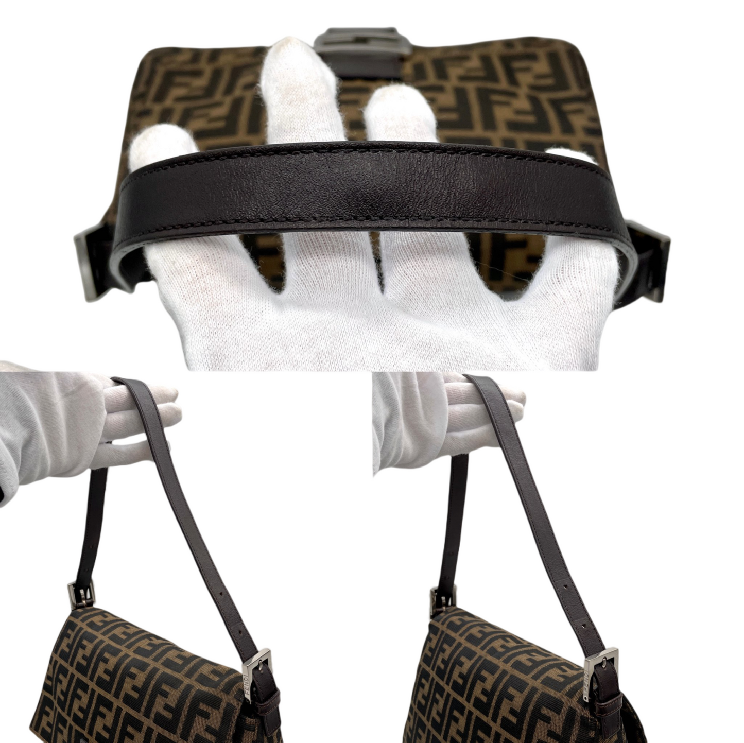 FENDI Zucca Canvas Mamma Baguette GM Shoulder Bag Brown &amp; Silver