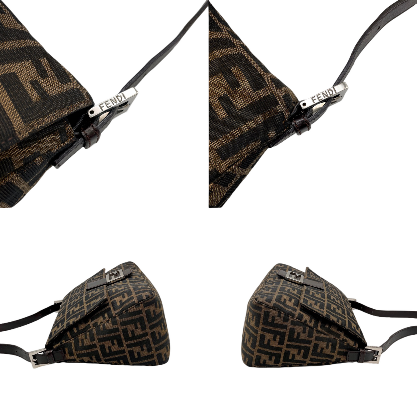 FENDI Zucca Canvas Mamma Baguette GM Shoulder Bag Brown &amp; Silver