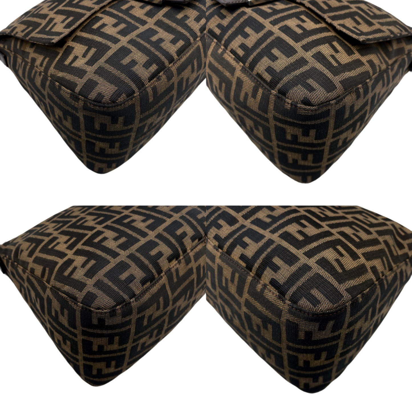 FENDI Zucca Canvas Mamma Baguette GM Shoulder Bag Brown &amp; Silver