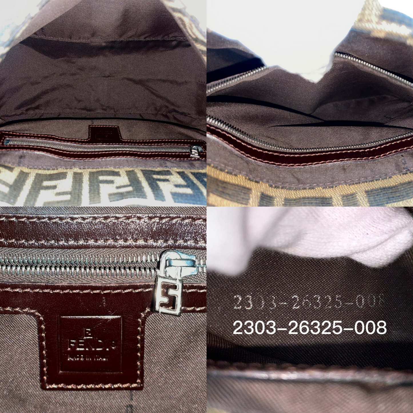 FENDI Zucca Canvas Mamma Baguette GM Shoulder Bag Brown &amp; Silver