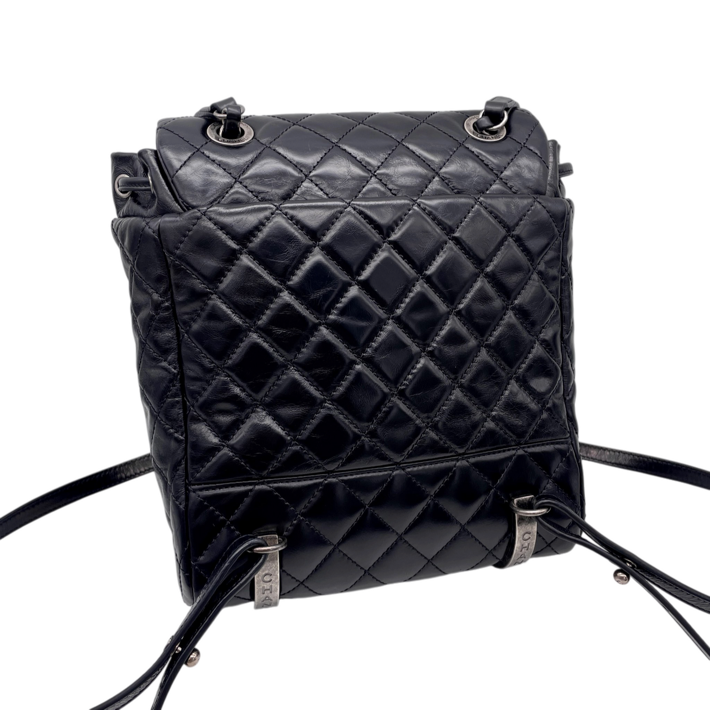 RARE☆☆☆CHANEL 2015 Matelassé CC LOGO Pendant Métiers d’Art Paris-Salzburg Chain Strap Backpack PM Black & Silver