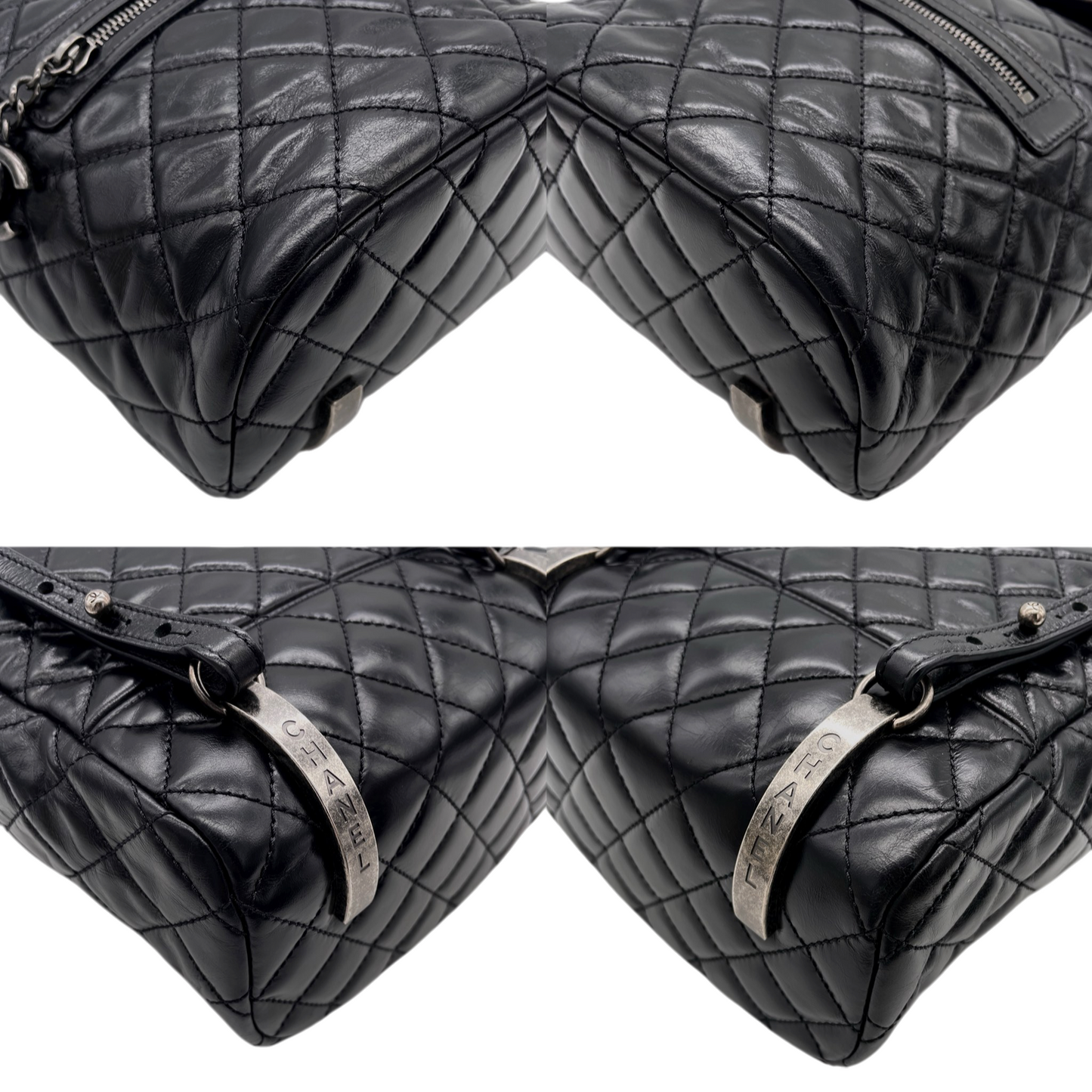 RARE☆☆☆CHANEL 2015 Matelassé CC LOGO Pendant Métiers d’Art Paris-Salzburg Chain Strap Backpack PM Black & Silver