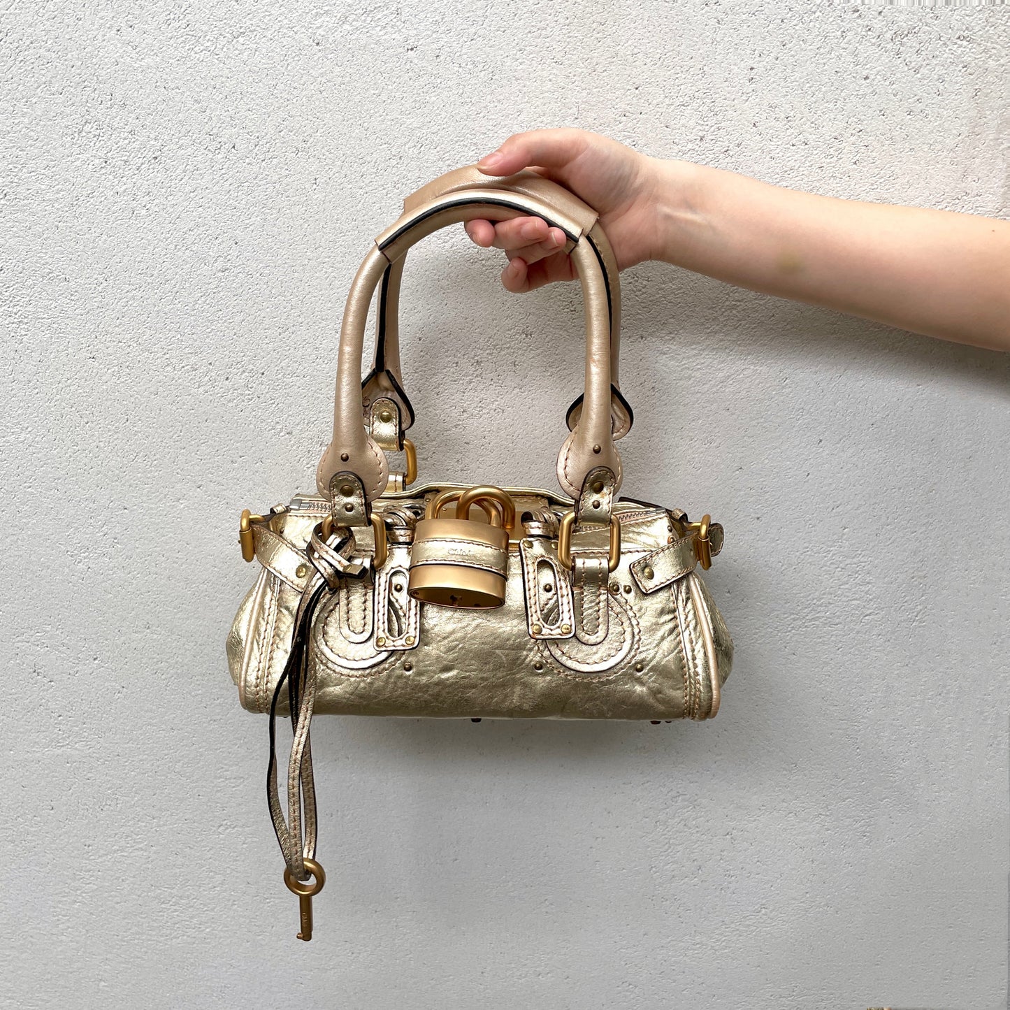 RARE★★★★★Chloé Paddingtion Leather Padlock Shoulder Bag Mini Gold