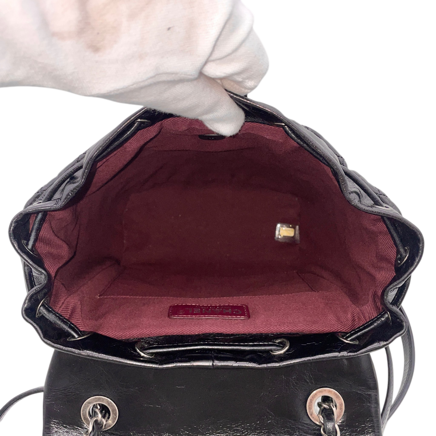 RARE☆☆☆CHANEL 2015 Matelassé CC LOGO Pendant Métiers d’Art Paris-Salzburg Chain Strap Backpack PM Black & Silver