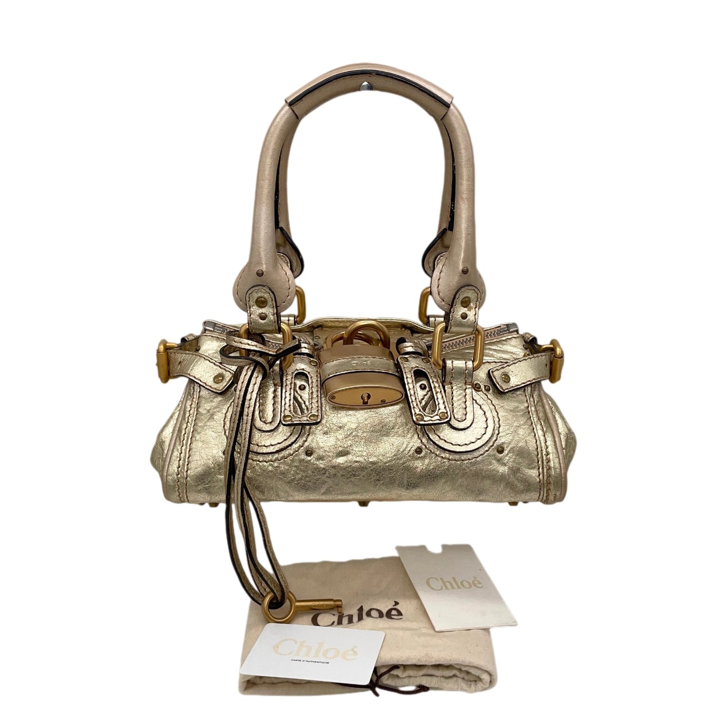 RARE★★★★★Chloé Paddingtion Leather Padlock Shoulder Bag Mini Gold