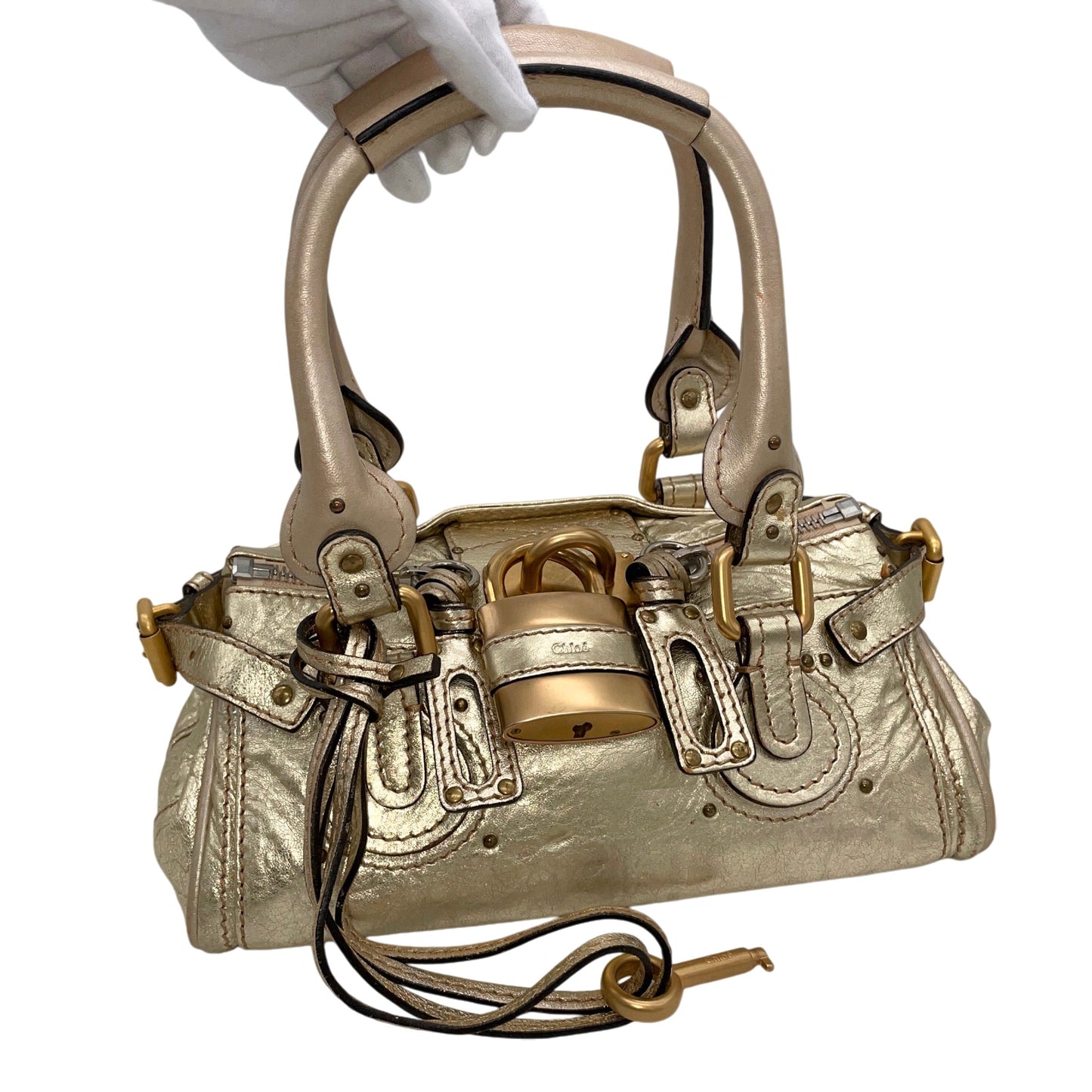 RARE★★★★★Chloé Paddingtion Leather Padlock Shoulder Bag Mini Gold
