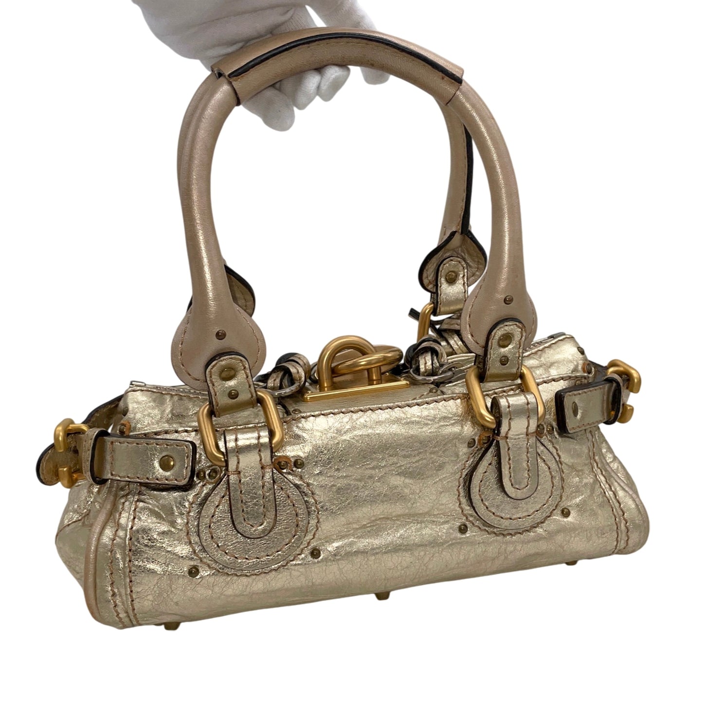 RARE★★★★★Chloé Paddingtion Leather Padlock Shoulder Bag Mini Gold