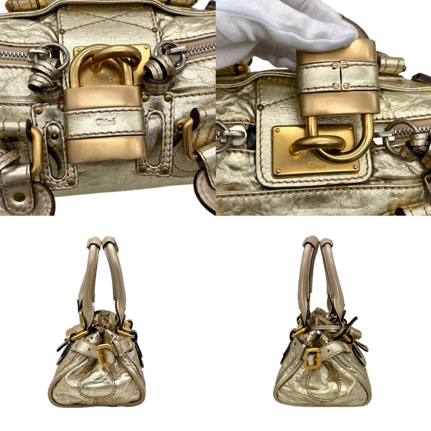 RARE★★★★★Chloé Paddingtion Leather Padlock Shoulder Bag Mini Gold
