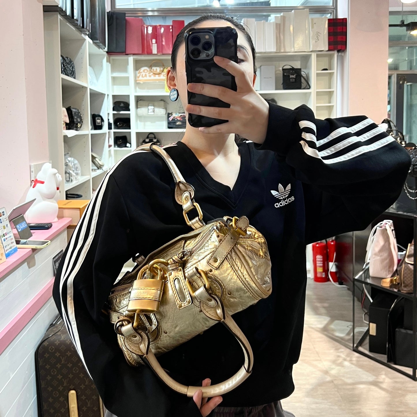 RARE★★★★★Chloé Paddingtion Leather Padlock Shoulder Bag Mini Gold