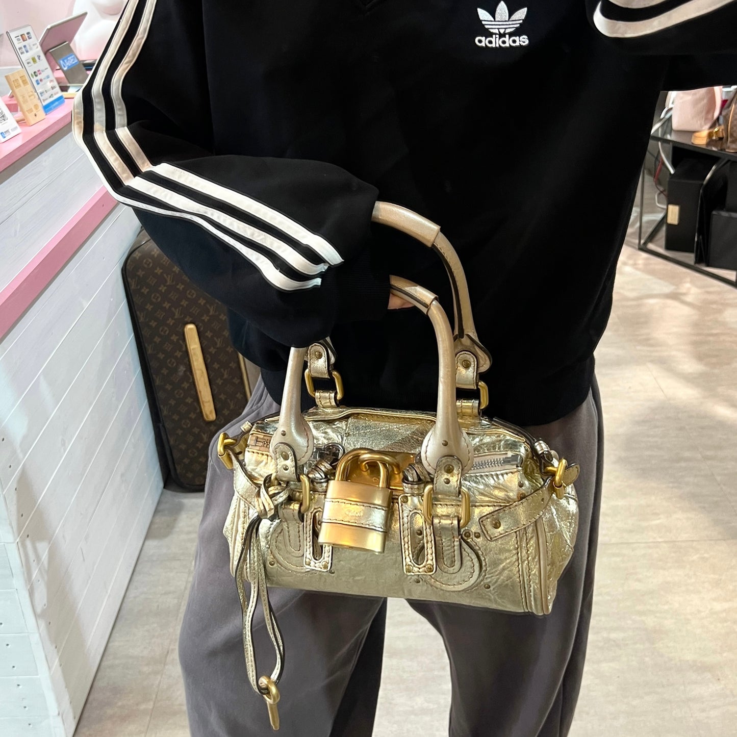 RARE★★★★★Chloé Paddingtion Leather Padlock Shoulder Bag Mini Gold