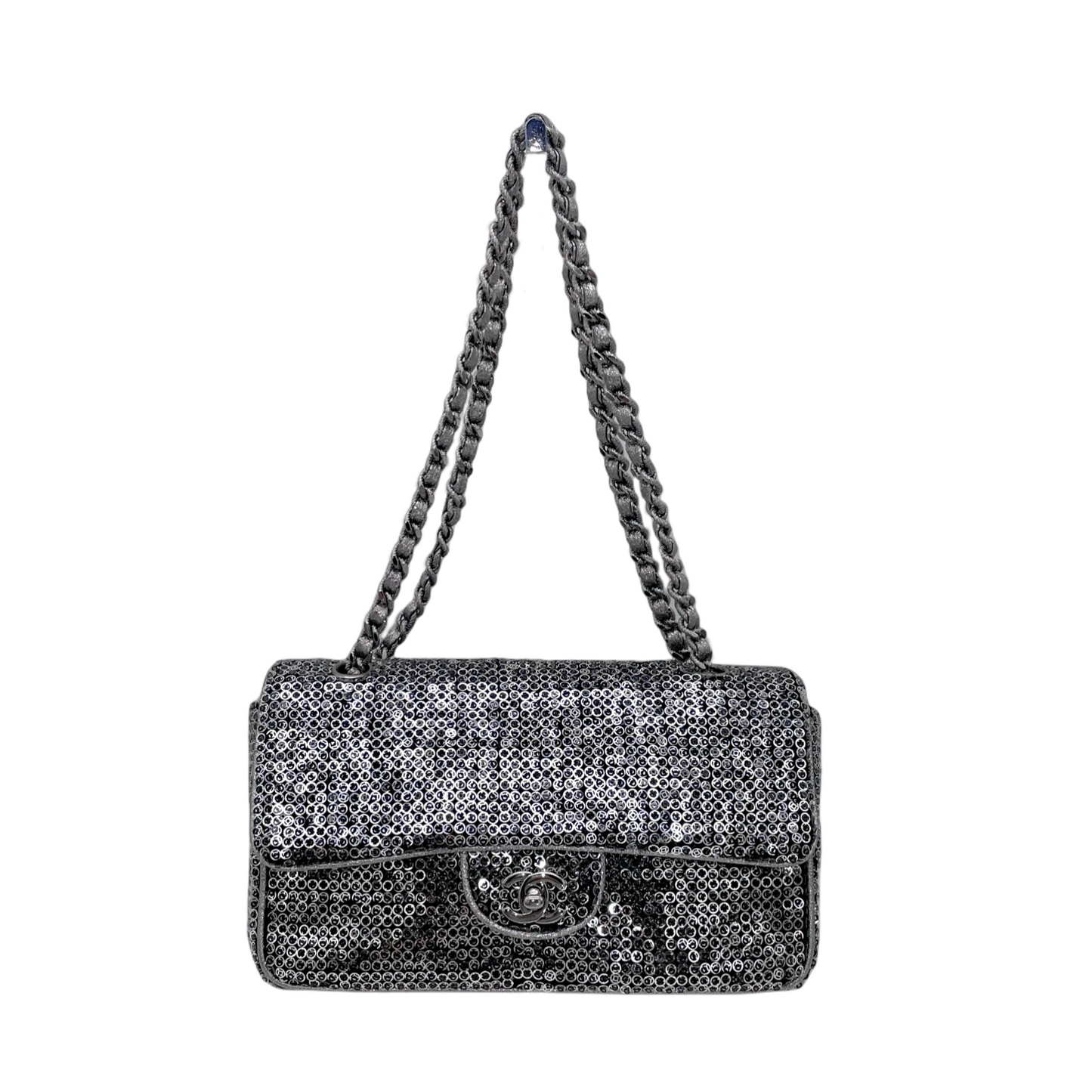 RARE☆☆☆☆☆CHANEL sequined double chain shoulder single flap bag