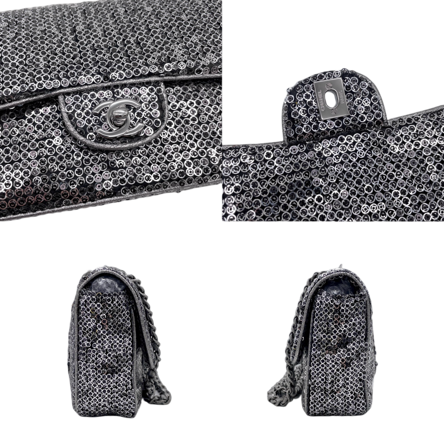 RARE☆☆☆☆☆ CHANEL Sequin Double Chain Shoulder Single Flap Bag