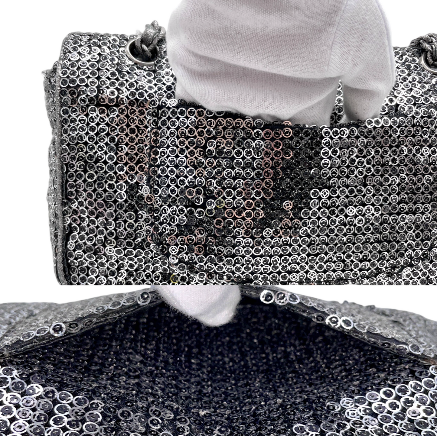 RARE☆☆☆☆☆ CHANEL Sequin Double Chain Shoulder Single Flap Bag