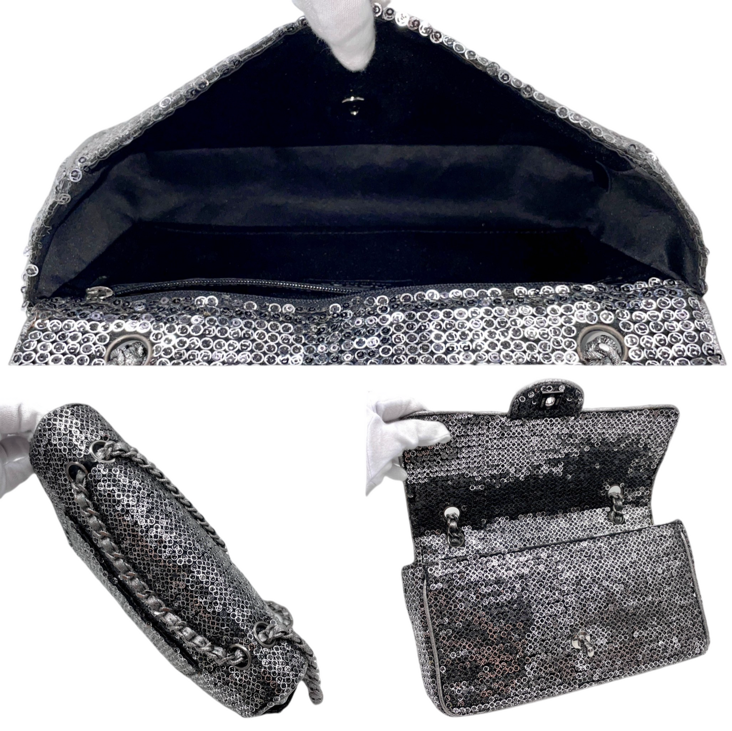 RARE☆☆☆☆☆ CHANEL Sequin Double Chain Shoulder Single Flap Bag