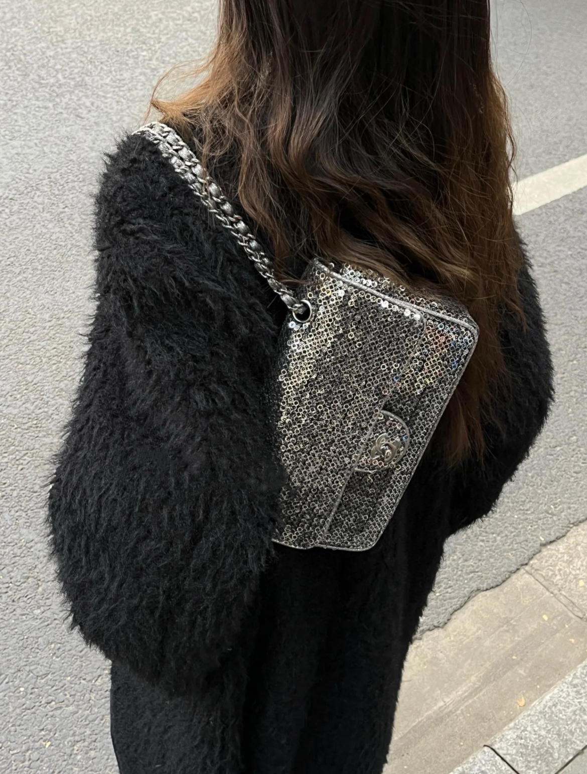 RARE☆☆☆☆☆ CHANEL Sequin Double Chain Shoulder Single Flap Bag