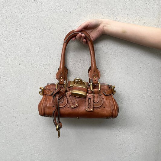 RARE★★★★Chloé Paddingtion Leather Padlock Shoulder Bag Small Brown with Gold Hardware