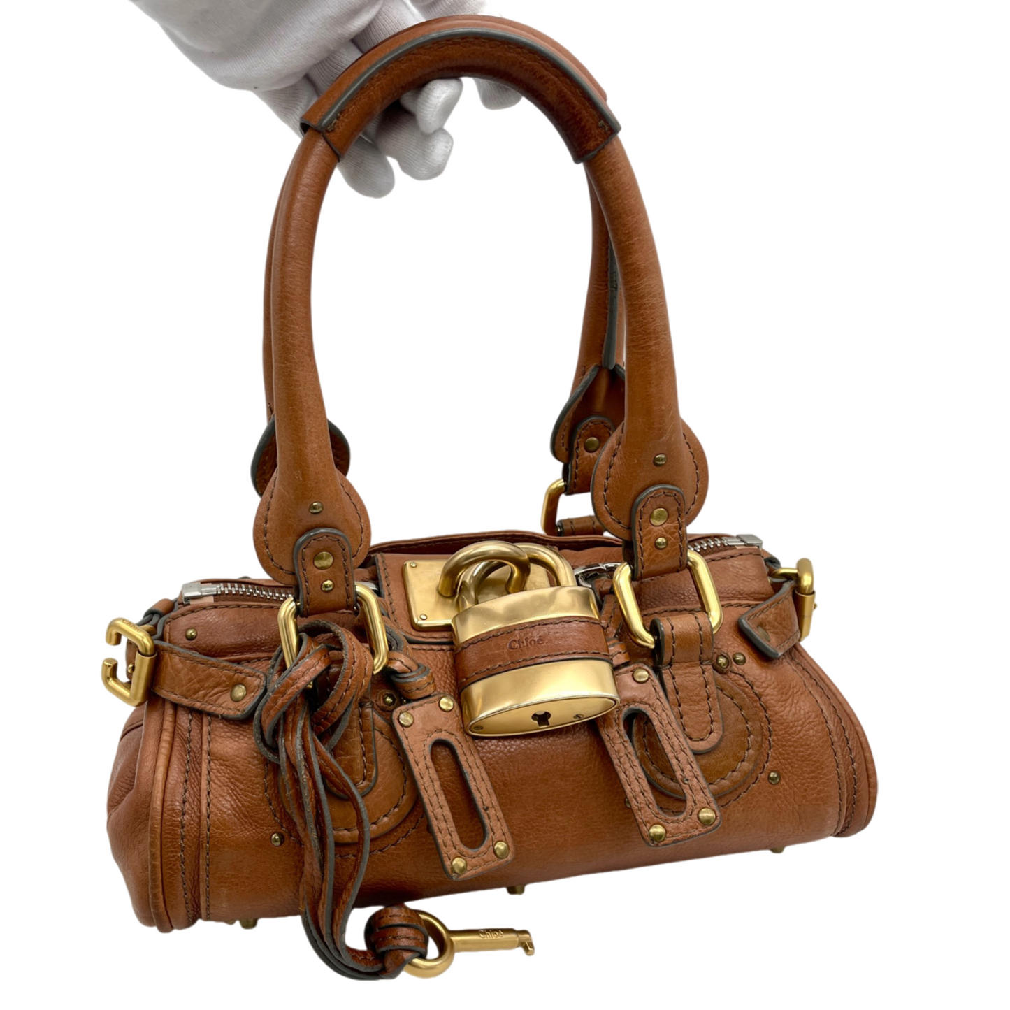 RARE★★★★Chloé Paddingtion Leather Padlock Shoulder Bag Small Brown with Gold Hardware