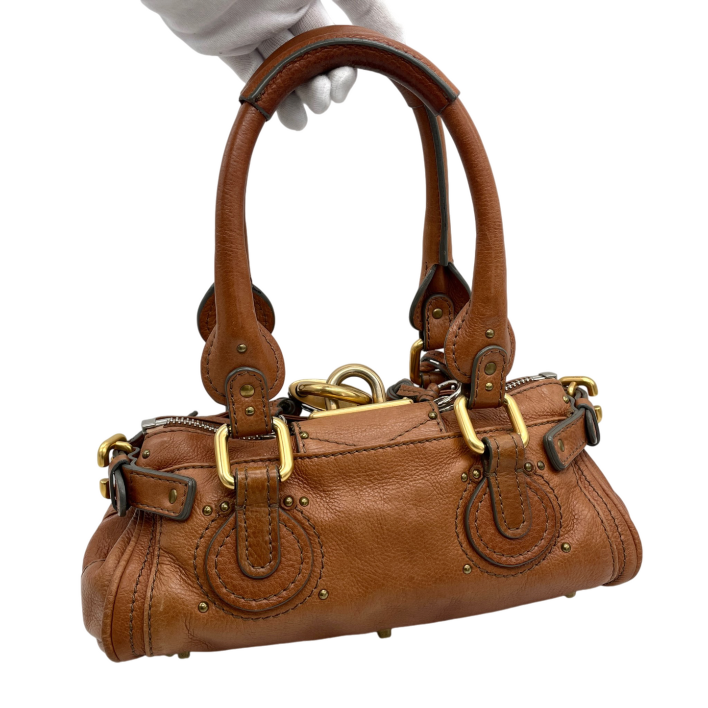RARE★★★★Chloé Paddingtion Leather Padlock Shoulder Bag Small Brown with Gold Hardware