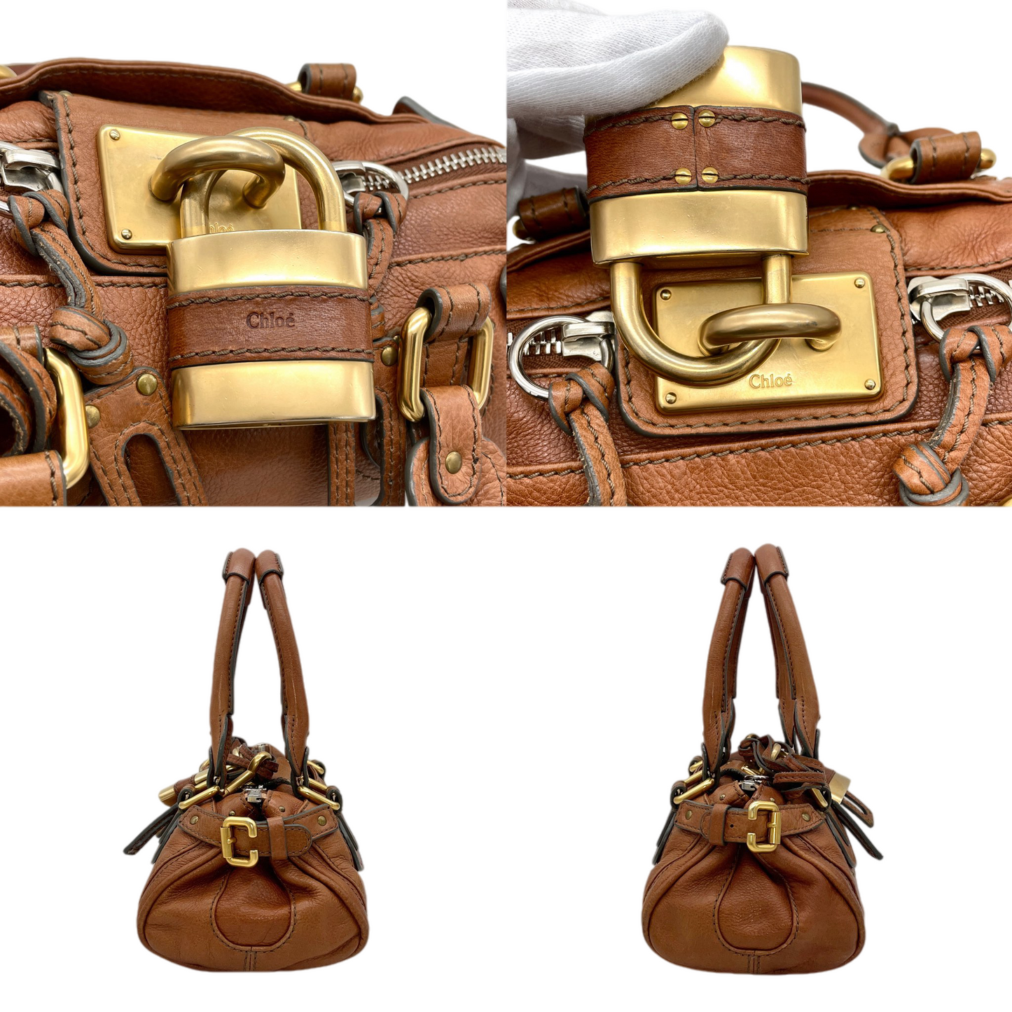 RARE★★★★Chloé Paddingtion Leather Padlock Shoulder Bag Small Brown with Gold Hardware