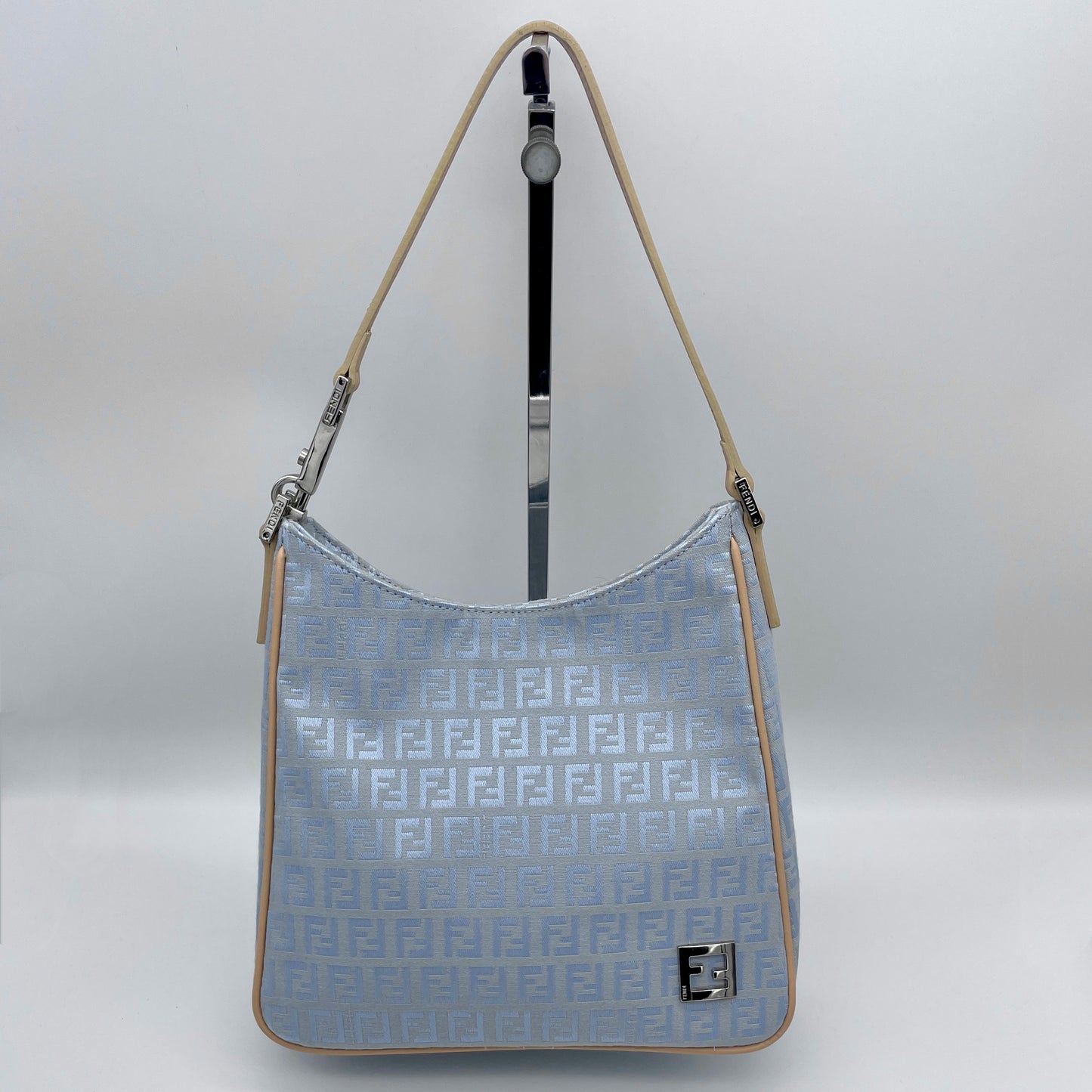 FENDI Zucchino HOBO Bag One Shoulder Bag Baby Blue SHW