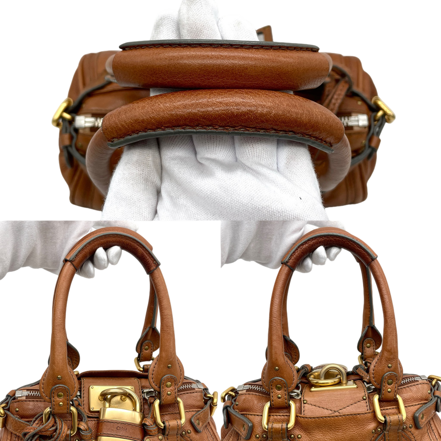 RARE★★★★Chloé Paddingtion Leather Padlock Shoulder Bag Small Brown with Gold Hardware