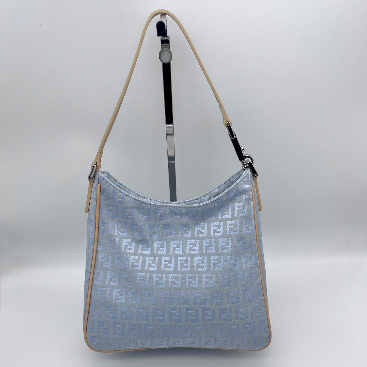 FENDI Zucchino HOBO Bag One Shoulder Bag Baby Blue SHW