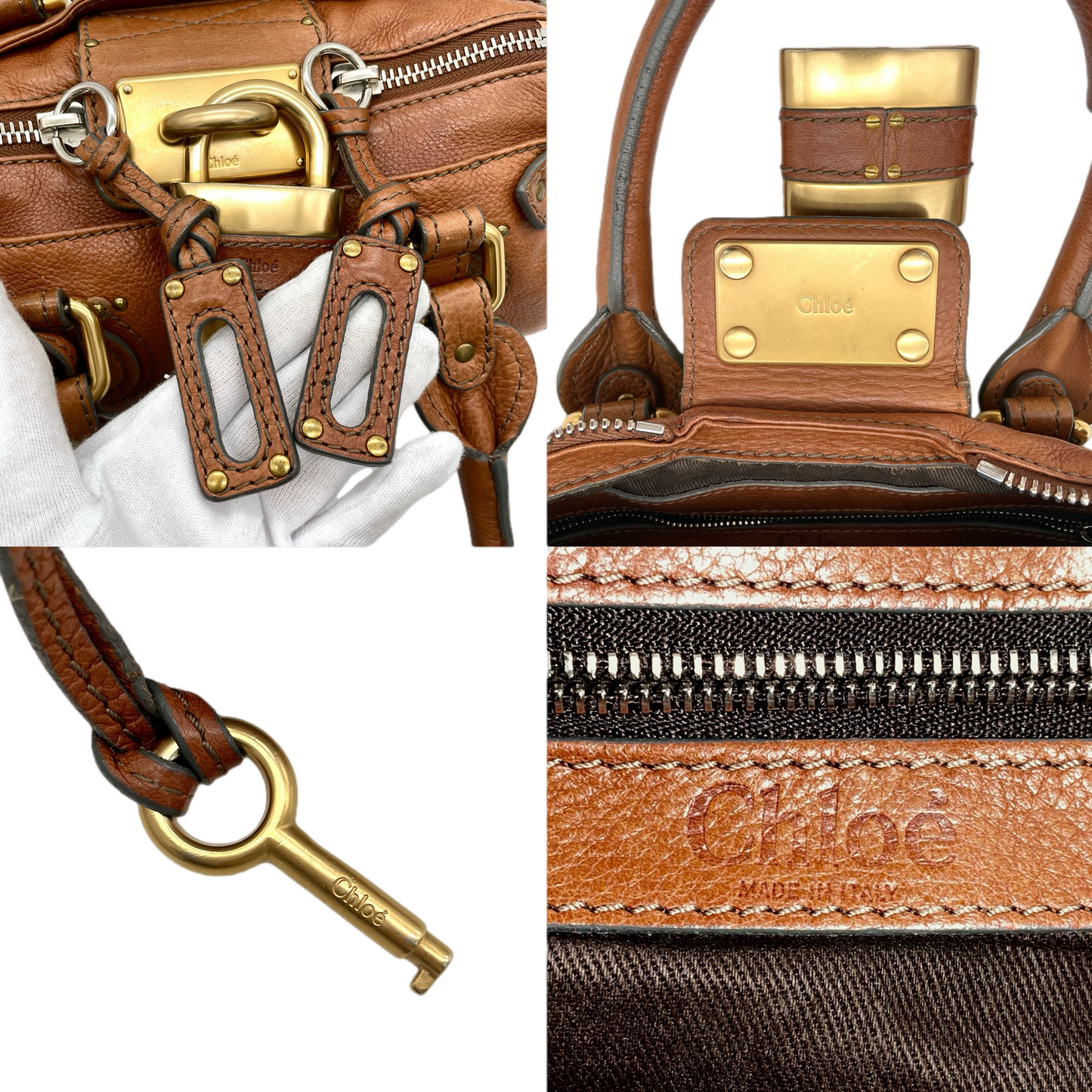 RARE★★★★Chloé Paddingtion Leather Padlock Shoulder Bag Small Brown with Gold Hardware