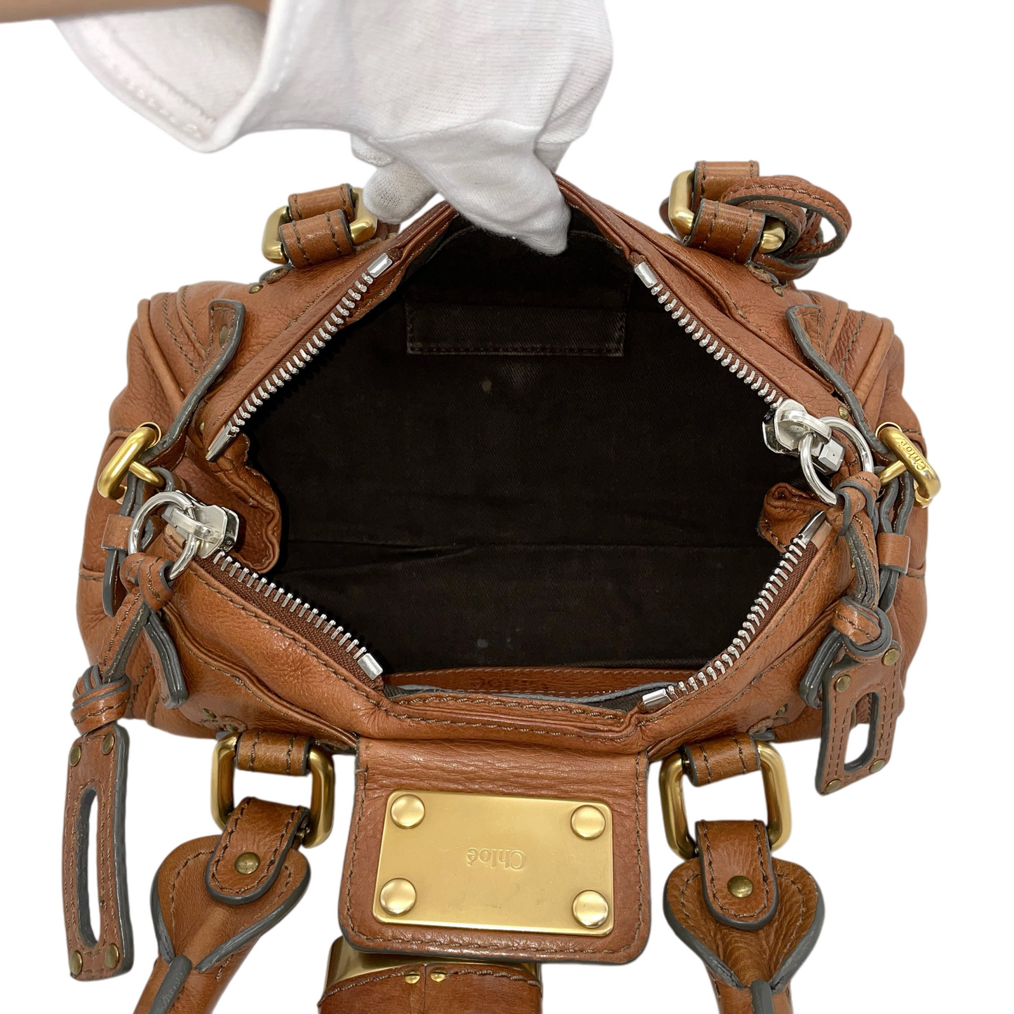 RARE★★★★Chloé Paddingtion Leather Padlock Shoulder Bag Small Brown with Gold Hardware