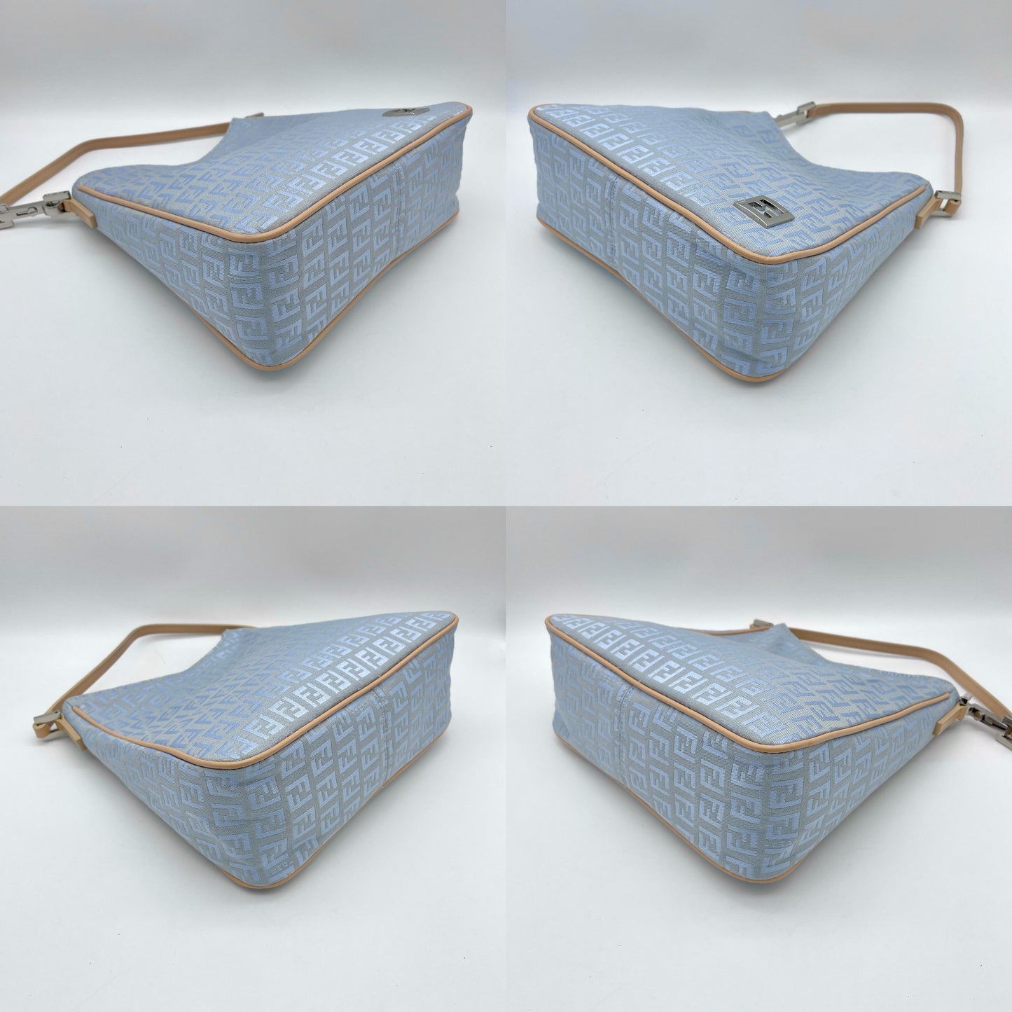 FENDI Zucchino HOBO Bag One Shoulder Bag Baby Blue SHW