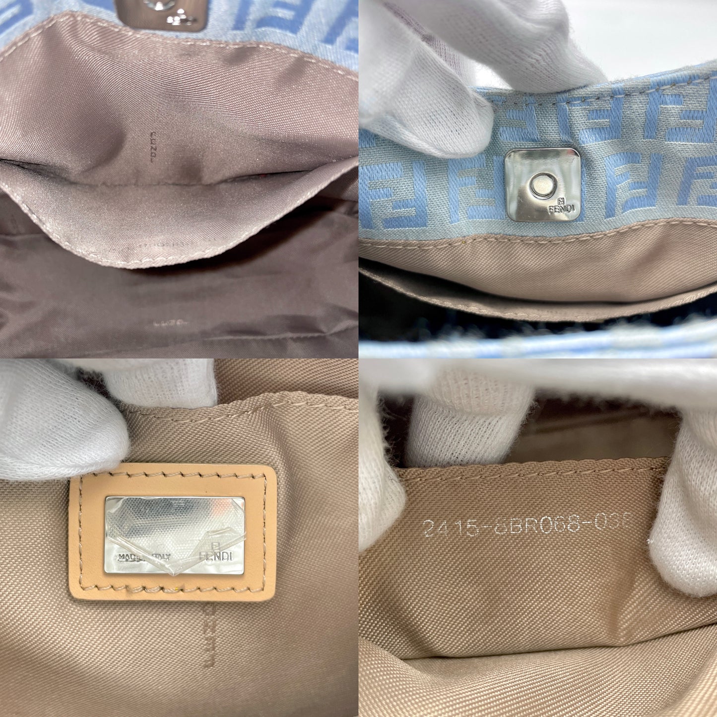 FENDI Zucchino HOBO Bag One Shoulder Bag Baby Blue SHW