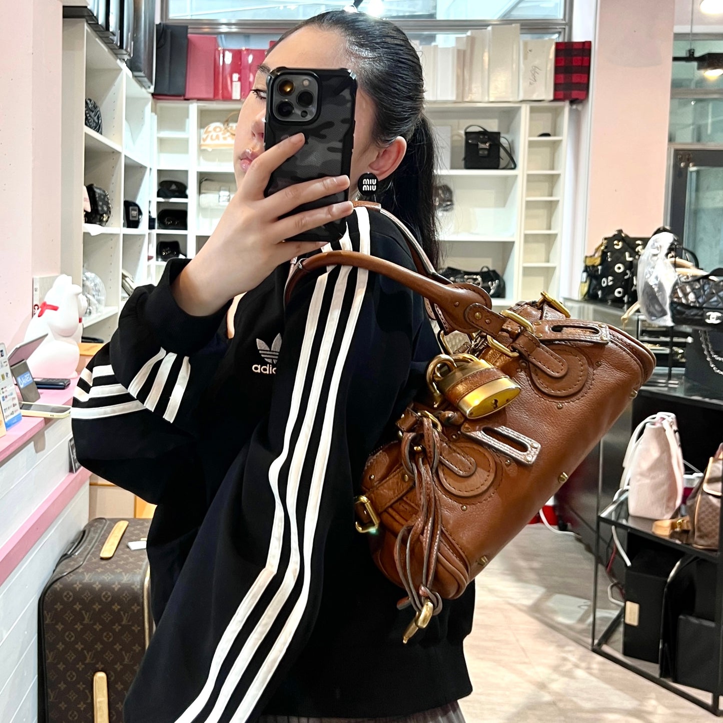 RARE★★★★Chloé Paddingtion Leather Padlock Shoulder Bag Small Brown with Gold Hardware