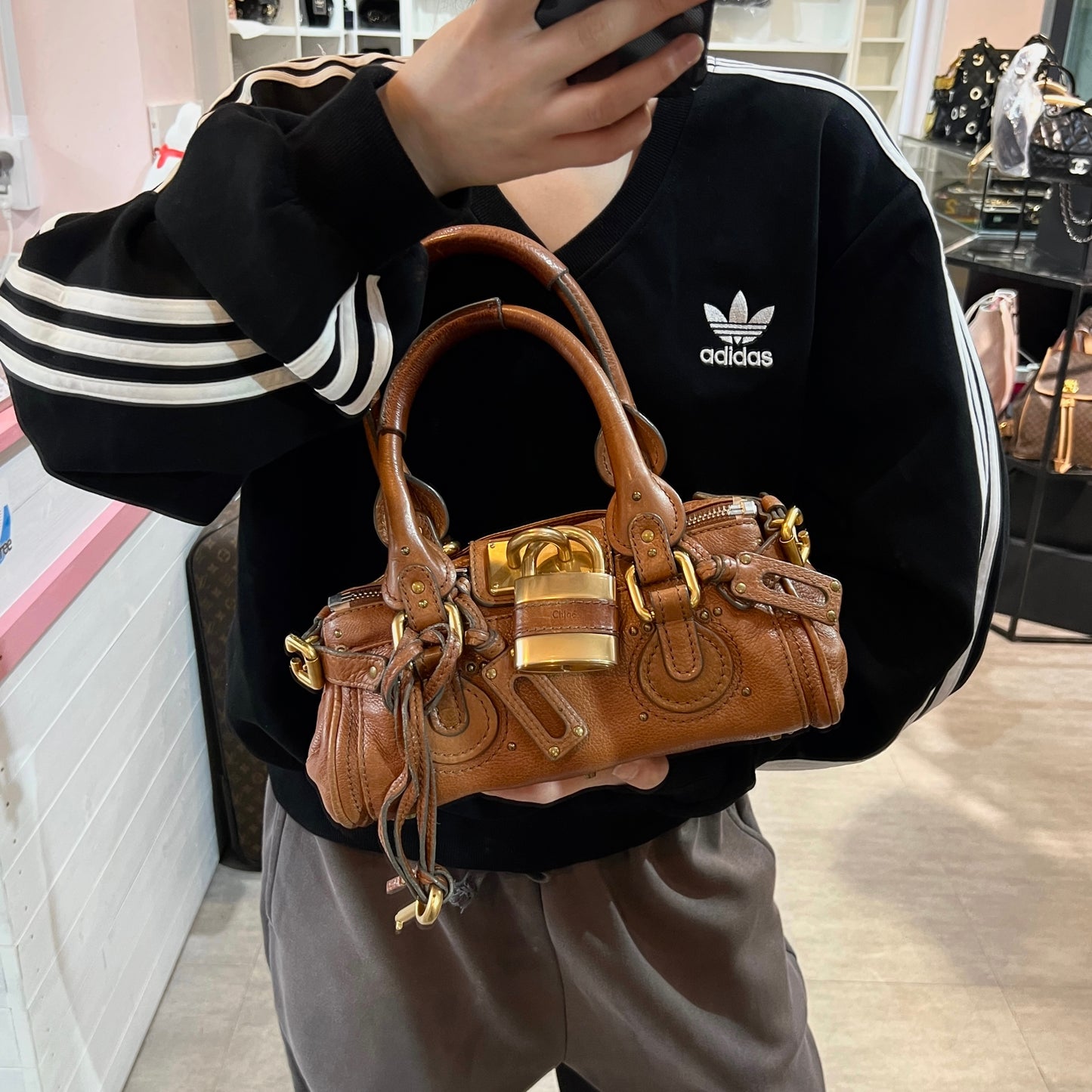 RARE★★★★Chloé Paddingtion Leather Padlock Shoulder Bag Small Brown with Gold Hardware