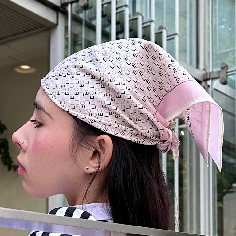 CELINE Mini Scarf Neckerchief Handkerchief Pink & White