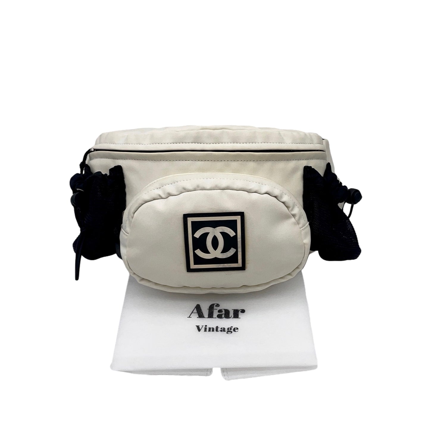 RARE☆☆☆☆CHANEL Sports Line CC LOGO Pocket Waist Bag White &amp; Black