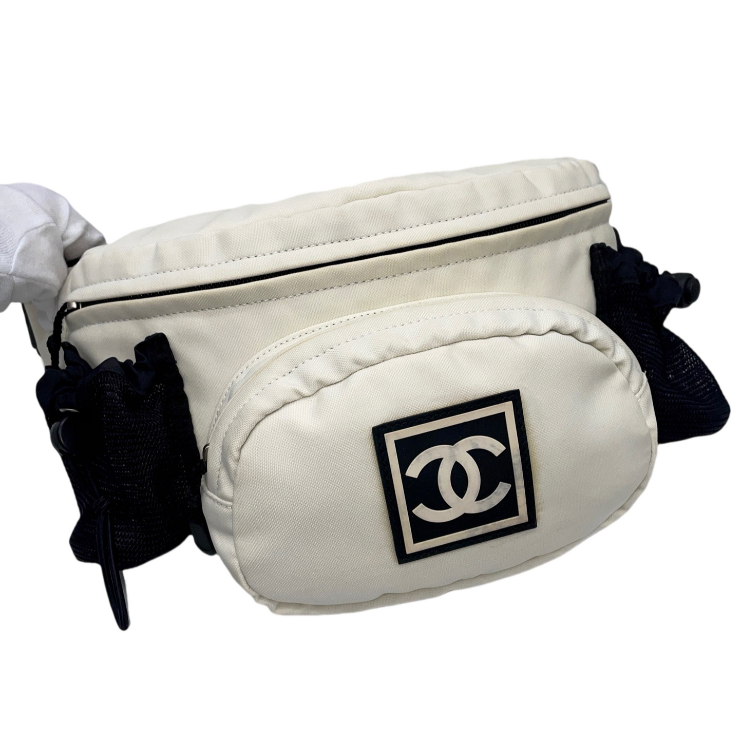 RARE☆☆☆☆CHANEL Sports Line CC LOGO Pocket Waist Bag White &amp; Black