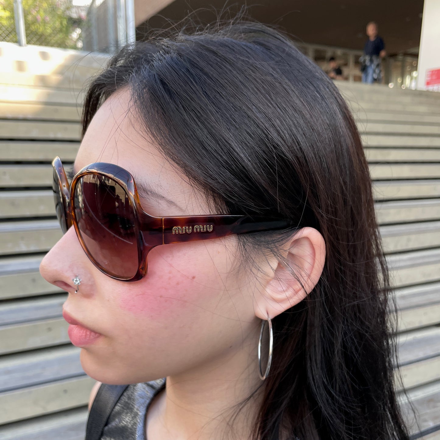 MIUMIU SMU 01Q Tortoise Style Acetate Oversized Round Sunglasses Brown &amp; Gold